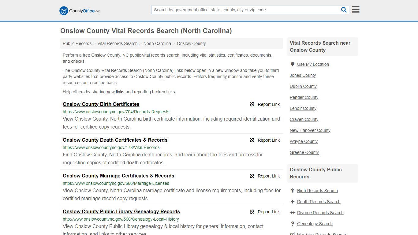 Vital Records Search - Onslow County, NC (Birth, Death, Marriage ...