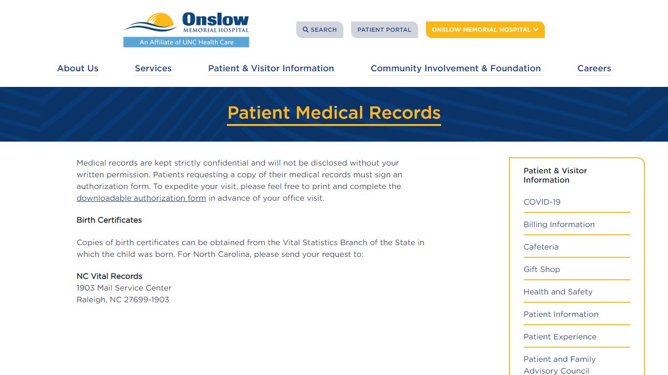 Patient Medical Records - Onslow Memorial Hospital