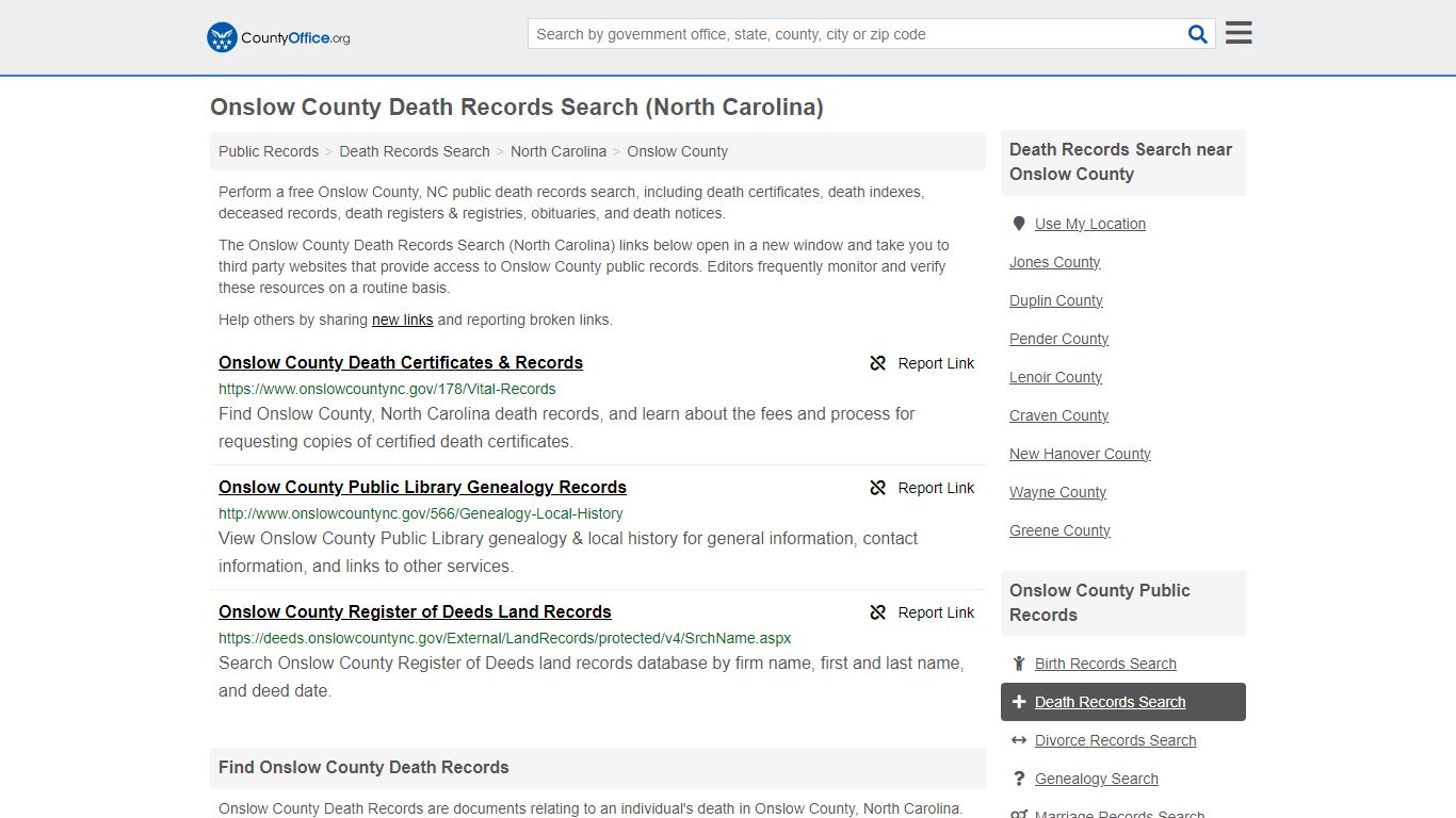 Onslow County Death Records Search (North Carolina) - County Office